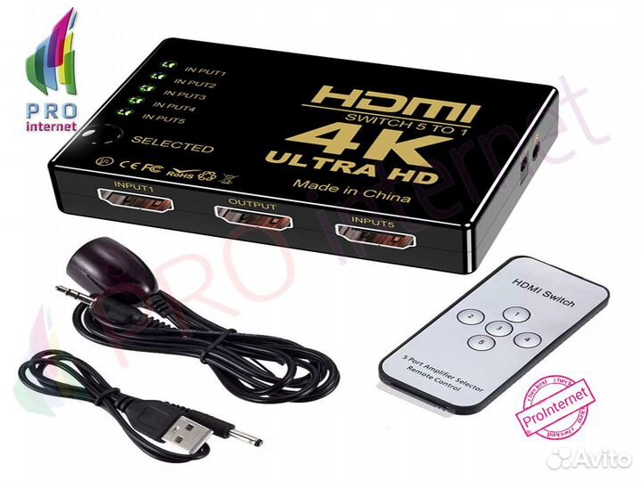 Переключатель hdmi switch 5В1 4К*2k опт/розница