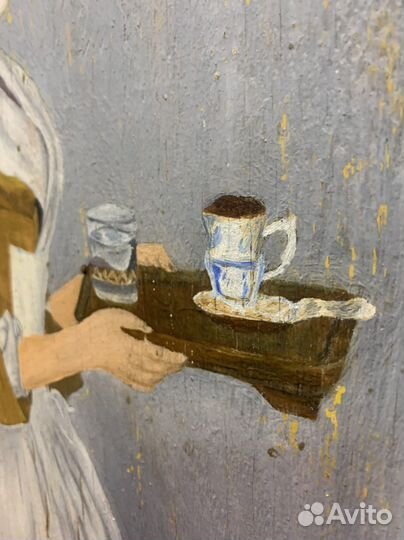 Старая картина маслом на фанере