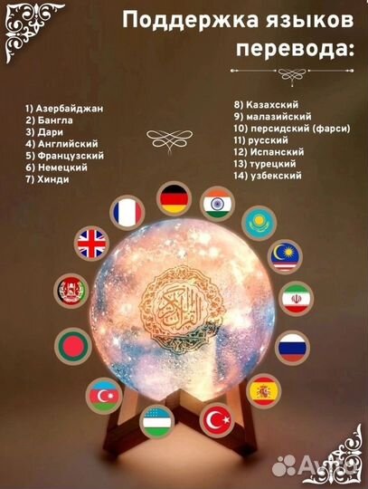 Светильник ночник Луна с записью корана