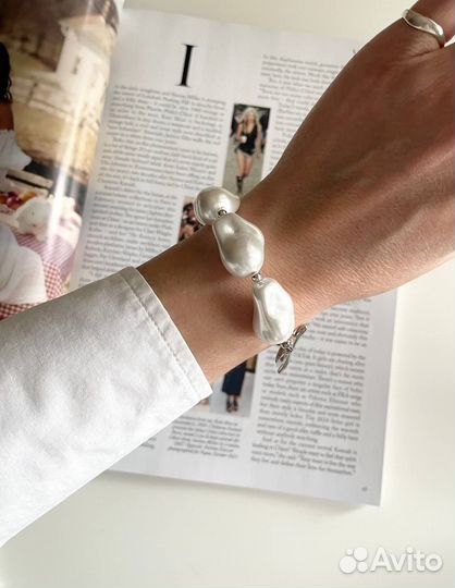 Браслеты из камней гематита, турквенита, жемчуга