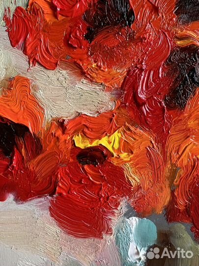 Картина маслом цветы красные маки