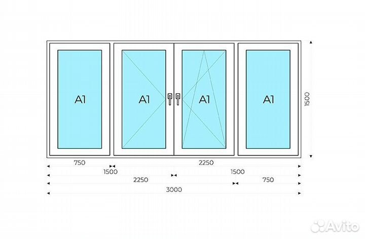 Теплое остекление лоджии 3000х1500 мм
