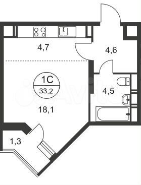 Квартира-студия, 33,2 м², 12/22 эт.