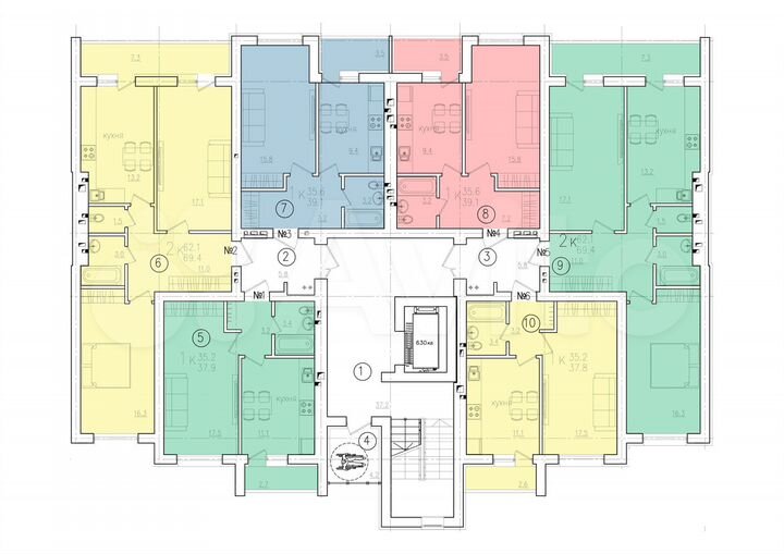 2-к. квартира, 69,4 м², 4/10 эт.