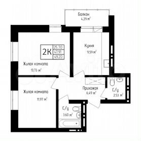 2-к. квартира, 47,9 м², 25/25 эт.