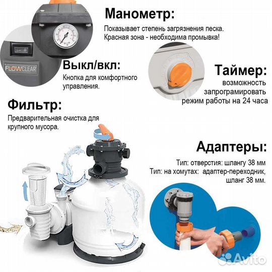 Песочный фильтр насос для бассейна Bestway 58499