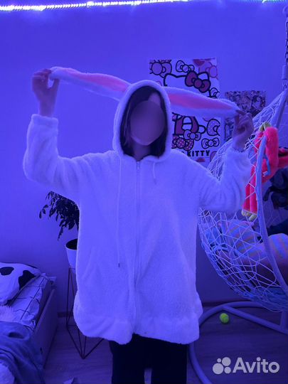 Пушистая зип худи с ушками