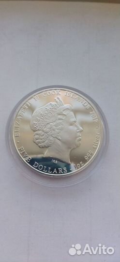 Острова Кука 5 долларов 2012. Дракон. Серебро