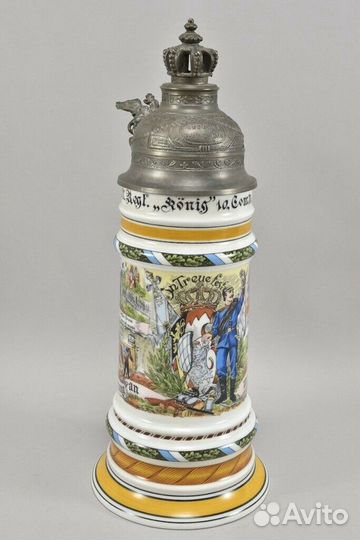 Шикарная пивная кружка с оловянной крышкой.Германи