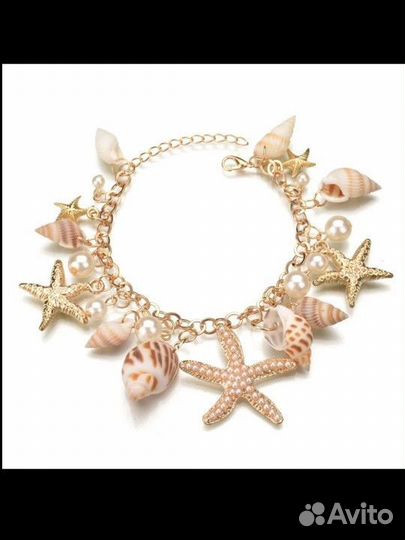 Ожерелье и браслет с ракушками, пляжное, летнее