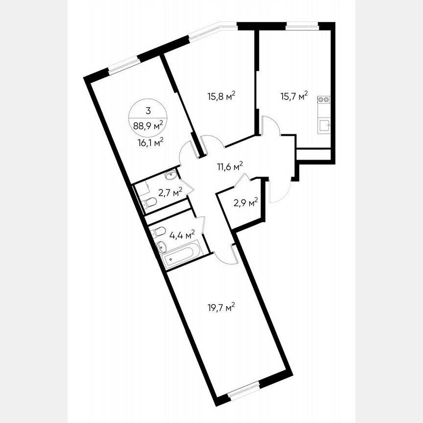 3-к. квартира, 88,9 м², 8/17 эт.