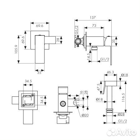 34777-2 Смеситель kaiser Sonat встроенный под биде