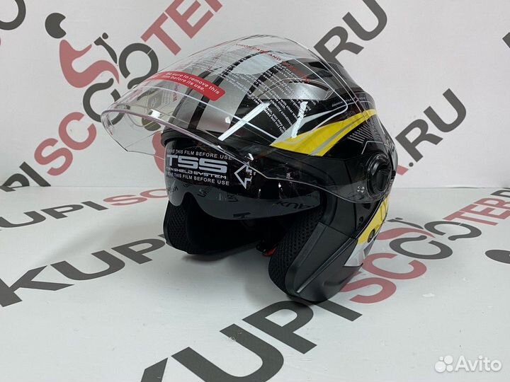 Шлем открытый со стеклом racer 708 черный/желтый M