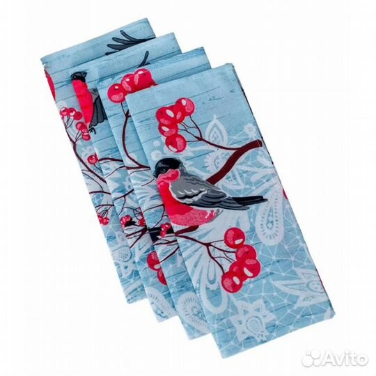 Комплект полотенец рогожка Снегири 4 шт