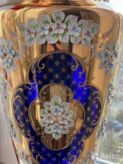 Богемия. Ваза 62 см Кобальт Винтаж