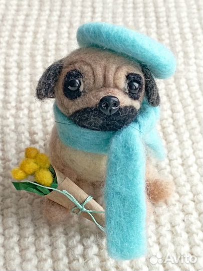 Игрушка коллекционная мопс из шерсти