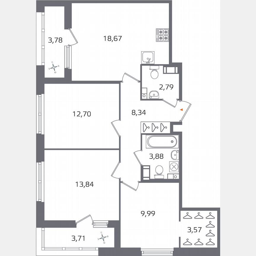 3-к. квартира, 77,5 м², 5/17 эт.