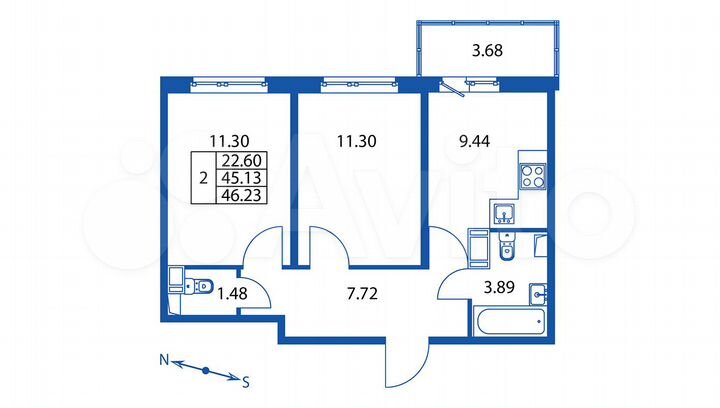 2-к. квартира, 46,2 м², 12/12 эт.