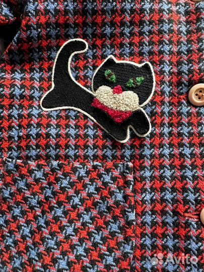 Детское винтажное пальто в клетку с котиком, СССР