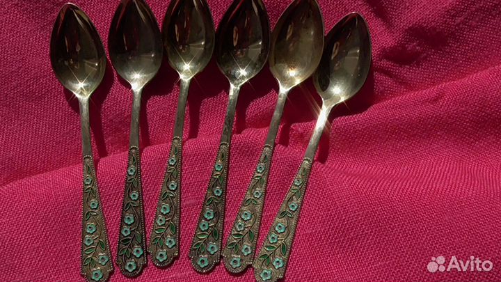 Ложки серебряные с эмалью чайные СССР