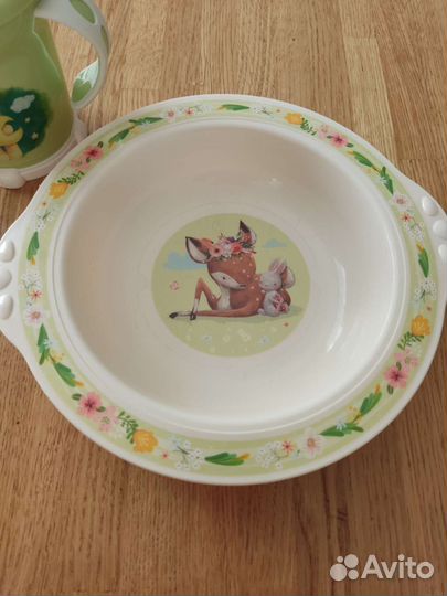 Поильник, тарелочка, ложечка, пустышки