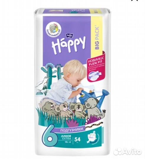 Bella Baby Happy подгузники 6 (16+ кг), 54 шт