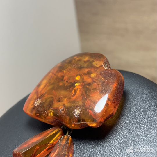 Винтажная Брошь Янтарная Ретро