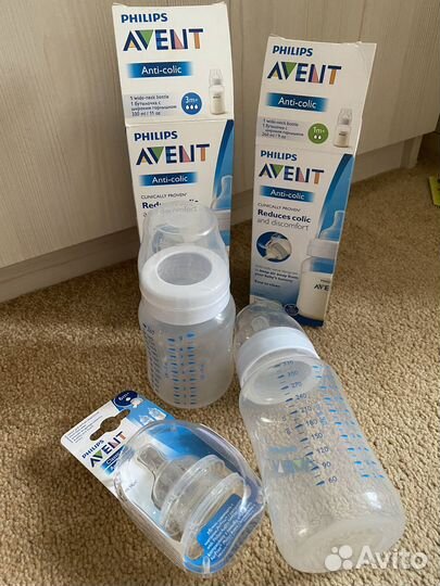 Бутылочки avent новые анти-колик + соски