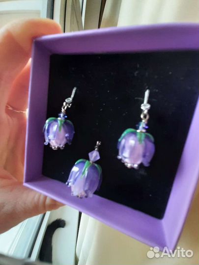 Серьги и кулон лэмпворк в подарочной упаковке