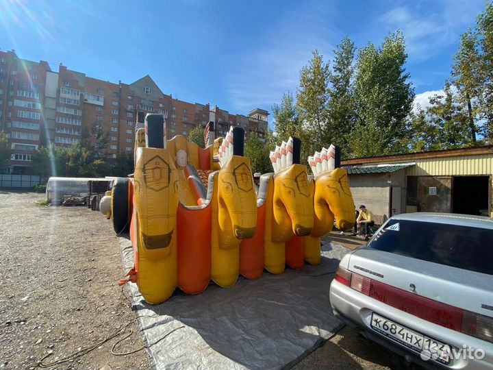 Детский надувной батут с горкой