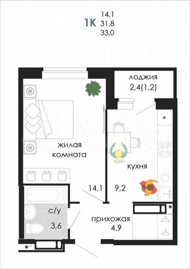 1-к. квартира, 33 м², 19/19 эт.