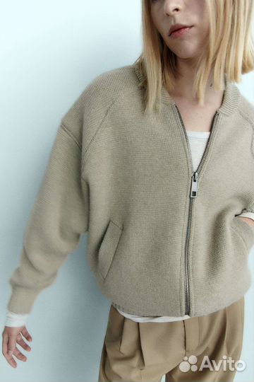Zara вязаный кардиган бомбер С боковыми молниями