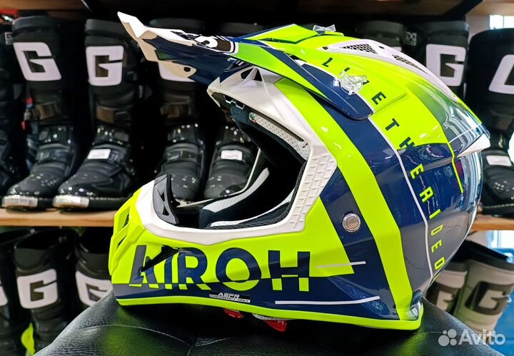 Шлем кроссовый airoh Aviator ACE Amaze Синий Гляне