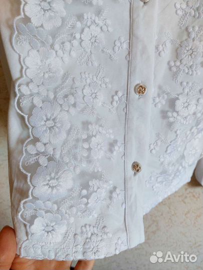 Нарядная белая школьная блузка 140