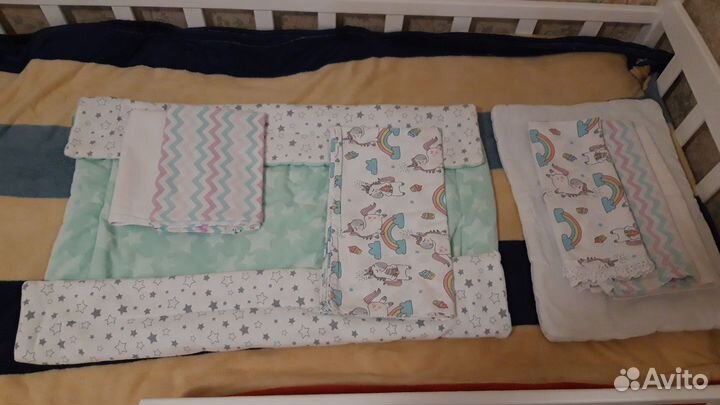 Бортики-подушки + комплект постельного белья