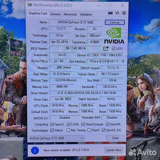 Видеокарта Nvidia GeForce asus GTX1650 4Gb