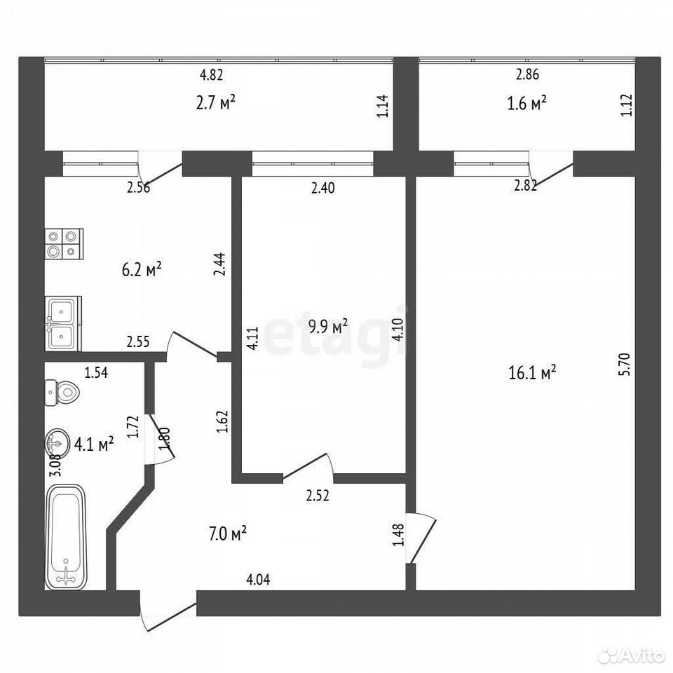 2-к. квартира, 43,3 м², 2/6 эт., Стерлитамак