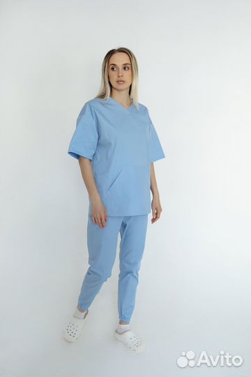 Блуза медицинская женская, голубая, 44-46