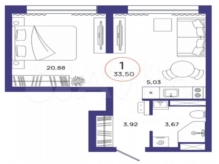 1-к. квартира, 33,5 м², 5/17 эт.