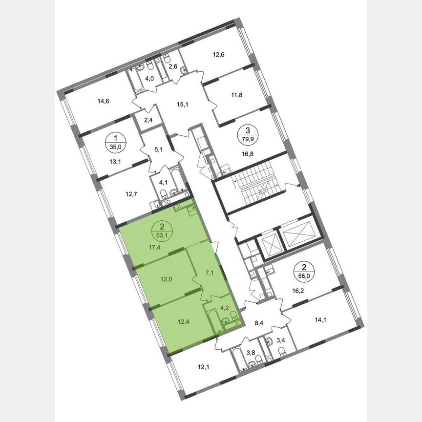 2-к. квартира, 53,1 м², 4/17 эт.