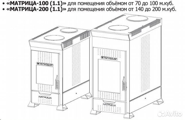 Печь отопительная для дома Матрица 200 1.1) 200 м3