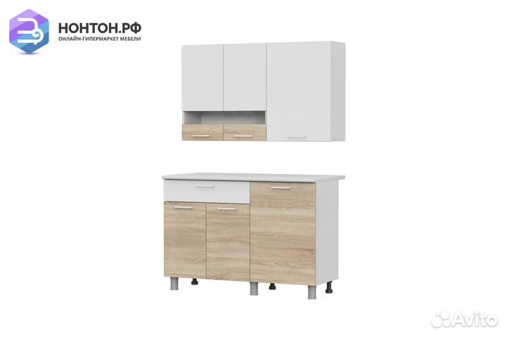 Кухня Аура 1.2 м белая / дуб сонома