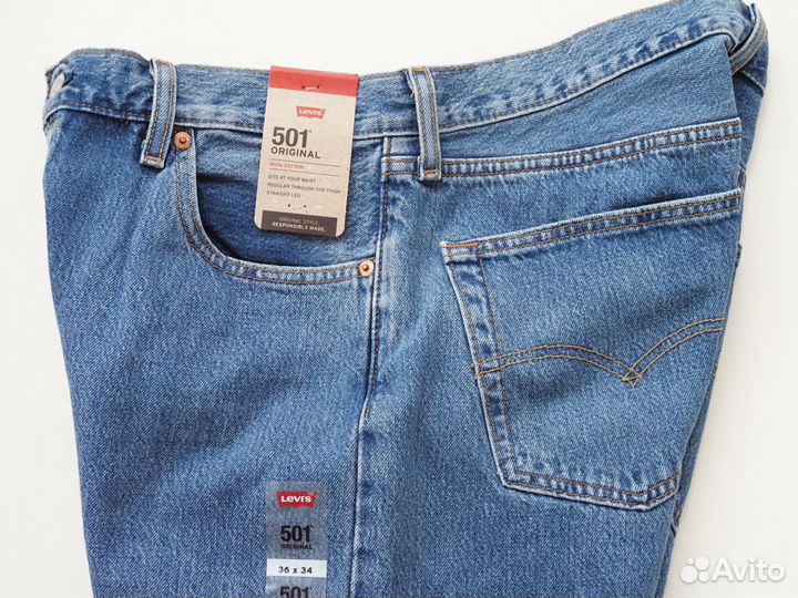 Джинсы Levis 501 medium stonewash новые 36/34