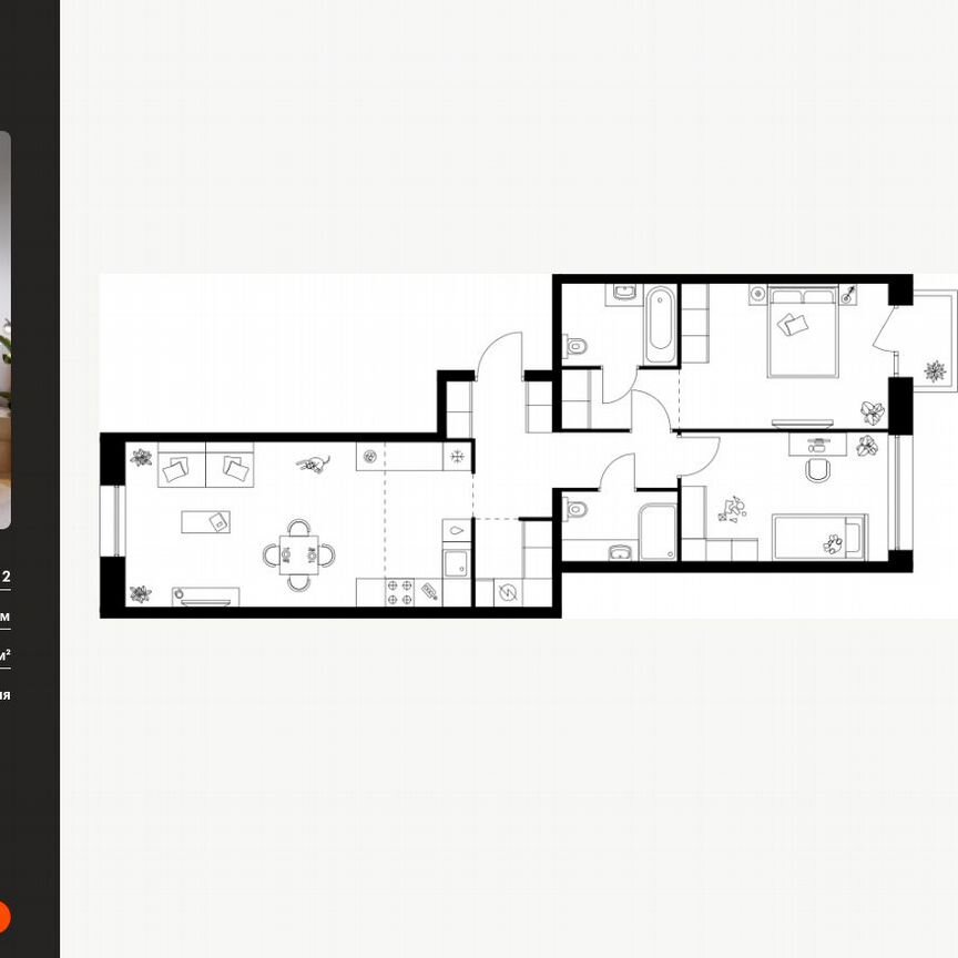 2-к. квартира, 71,6 м², 2/12 эт.