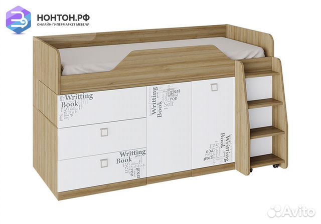 Кровать комбинированная Оксфорд ривьера / белый с