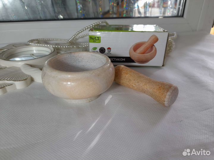 Ступка с пестиком из натурального мрамора