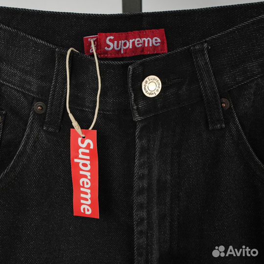 Шорты джинсовые широкие черные багги Supreme