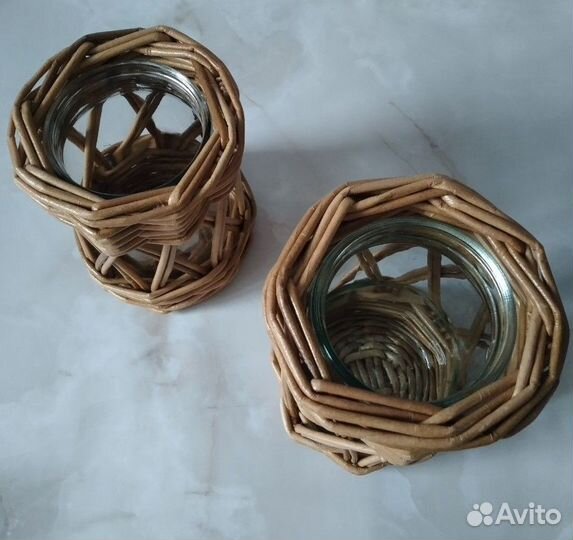 Плетеный подсвечник из бумажной лозы. Набор 4 штук