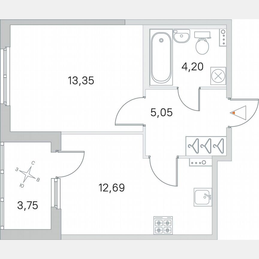 1-к. квартира, 37,2 м², 1/4 эт.