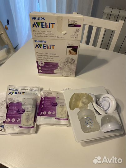 Молокоотсос avent ручной +пакеты для гв